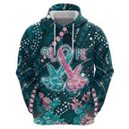 Personalised Hereditary Cancer Awareness Zip Hoodie Hope Ribbon With Aussie Teal Duncan Coral