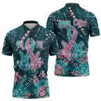 Personalised Hereditary Cancer Awareness Zipper Polo Shirt Hope Ribbon With Aussie Teal Duncan Coral