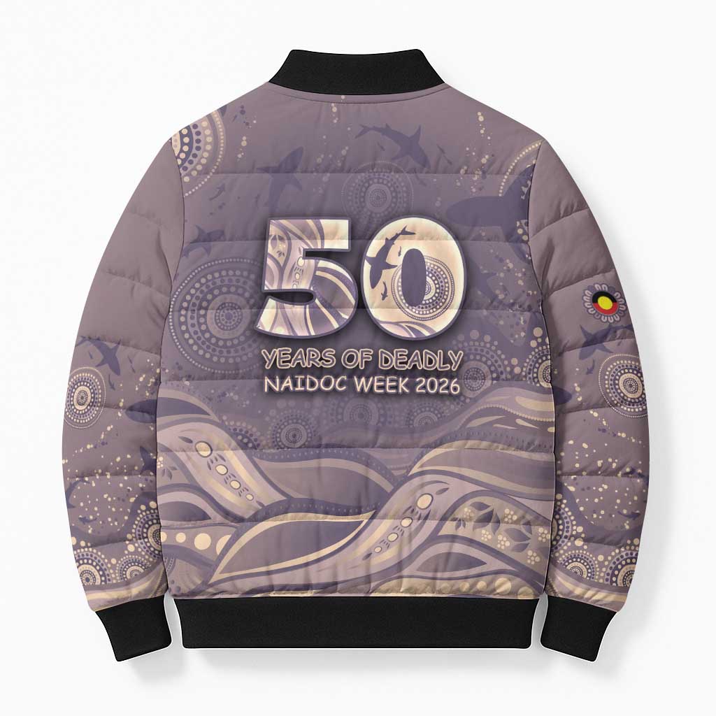 Personalised NAIDOC Week 2026 Bomber Puffer Jacket Shark Pattern Coastal Style