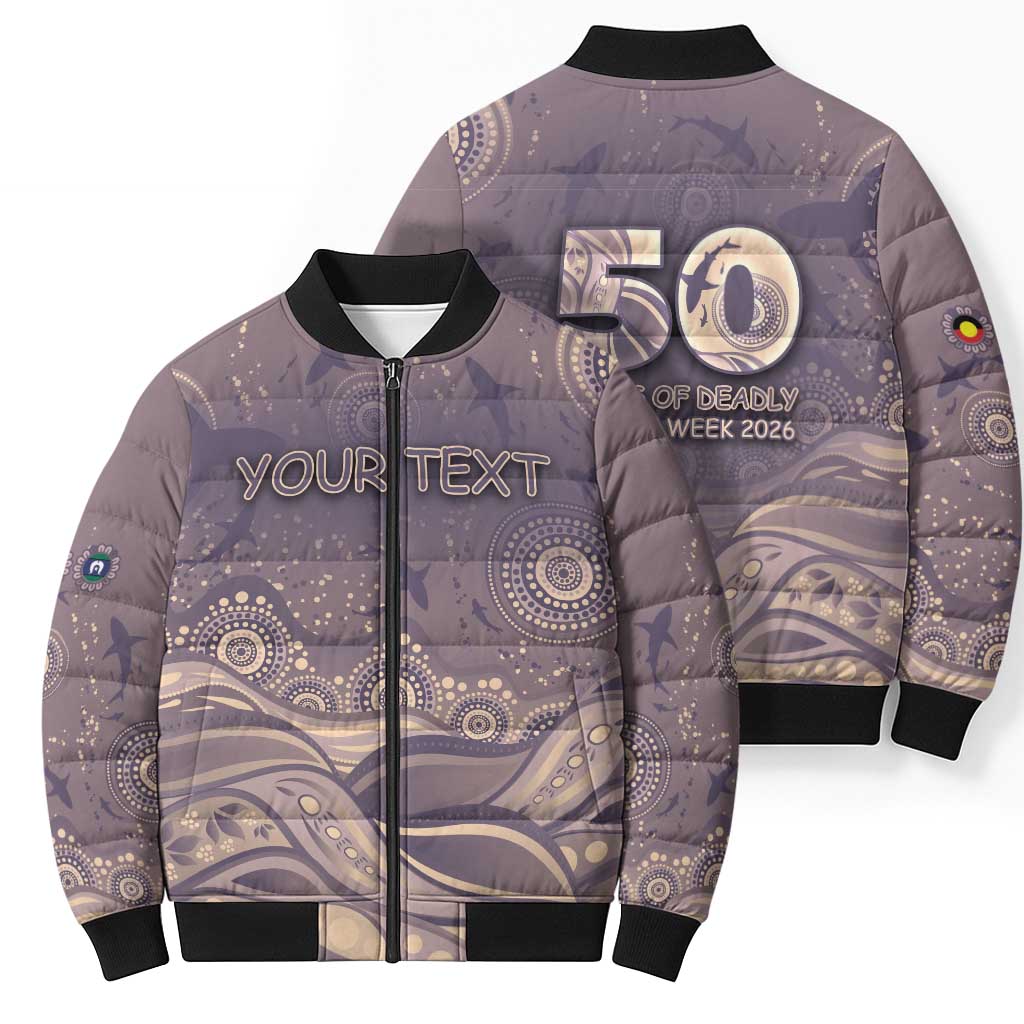Personalised NAIDOC Week 2026 Bomber Puffer Jacket Shark Pattern Coastal Style