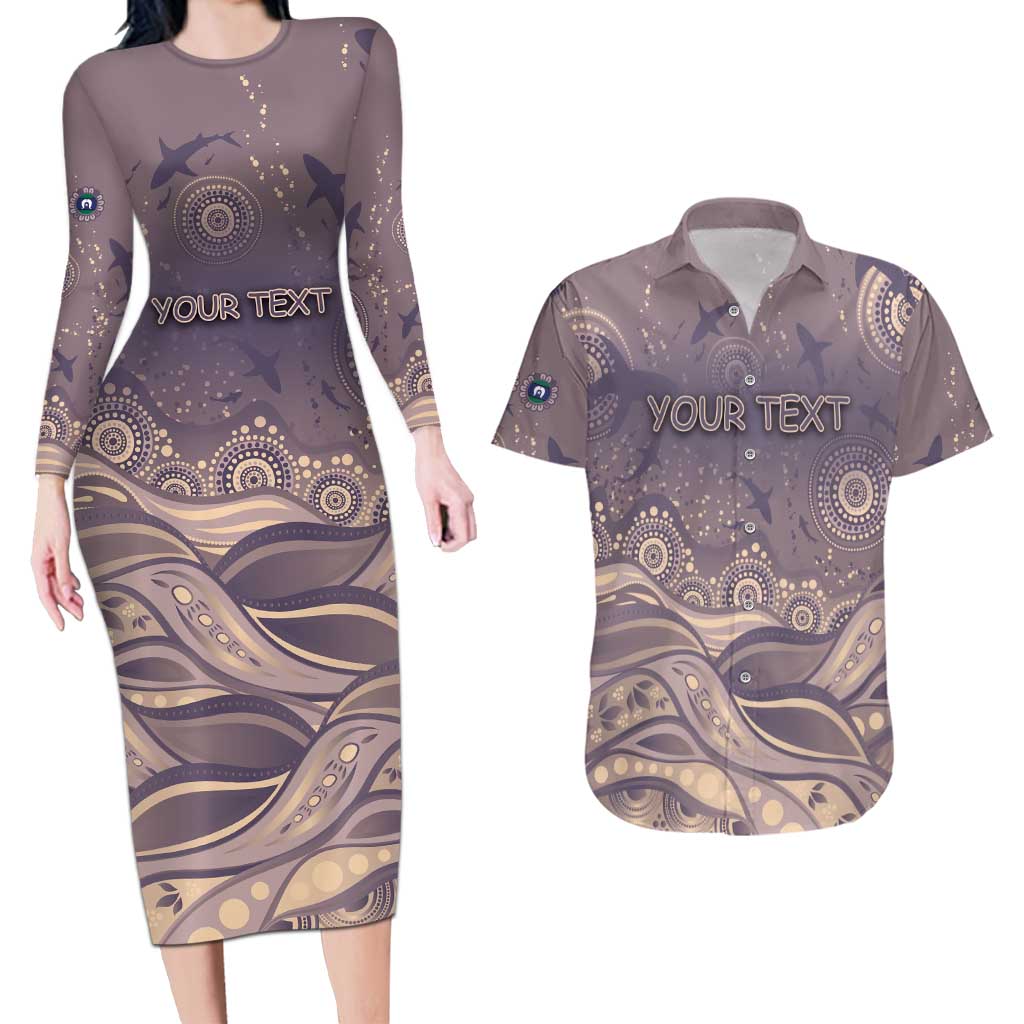 Personalised NAIDOC Week 2026 Couples Matching Long Sleeve Bodycon Dress and Hawaiian Shirt Shark Pattern Coastal Style