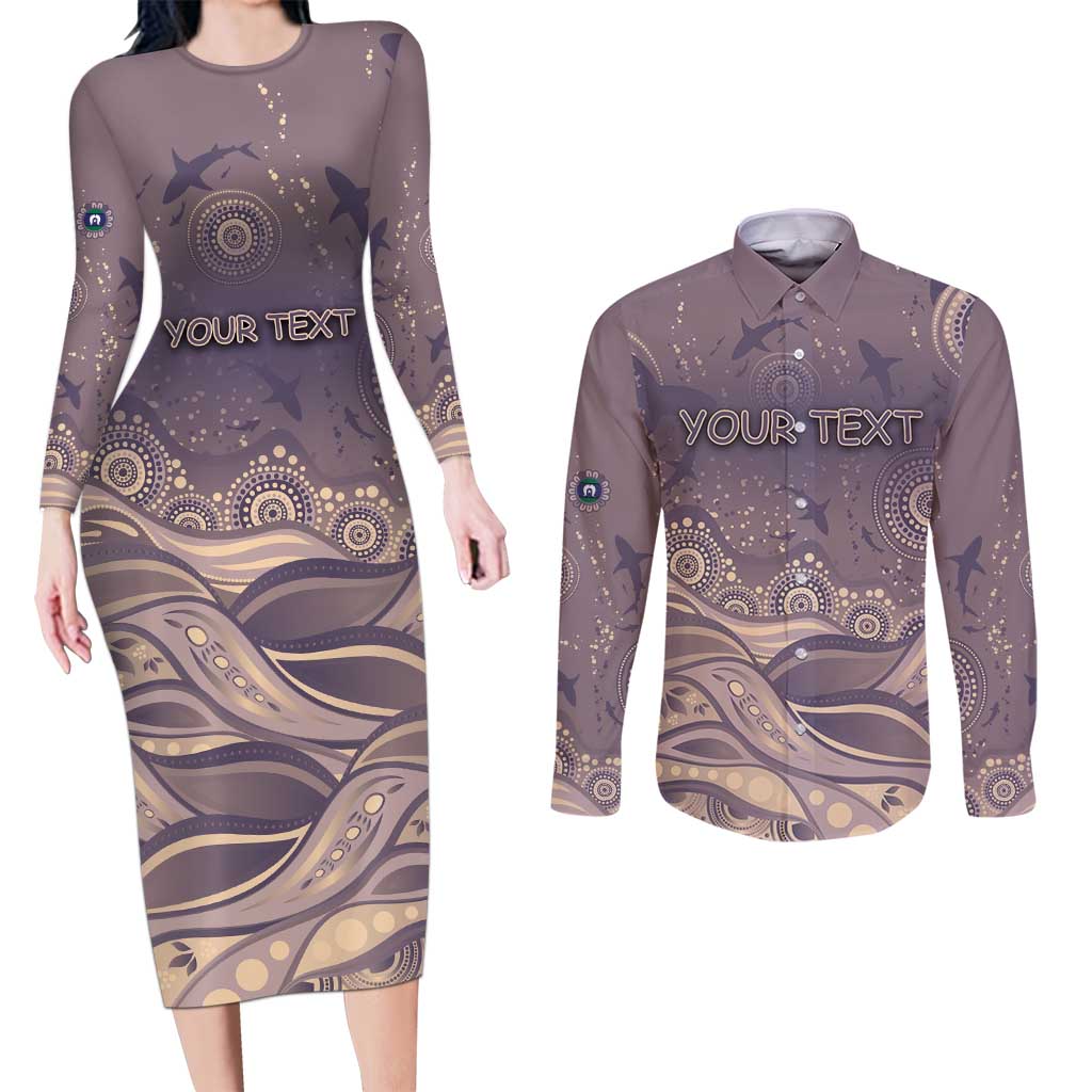 Personalised NAIDOC Week 2026 Couples Matching Long Sleeve Bodycon Dress and Long Sleeve Button Shirt Shark Pattern Coastal Style