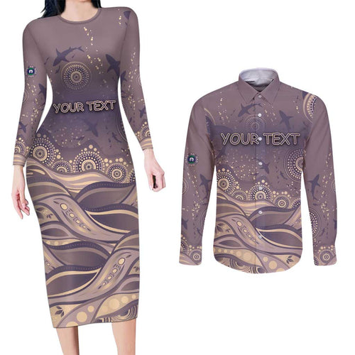 Personalised NAIDOC Week 2026 Couples Matching Long Sleeve Bodycon Dress and Long Sleeve Button Shirt Shark Pattern Coastal Style
