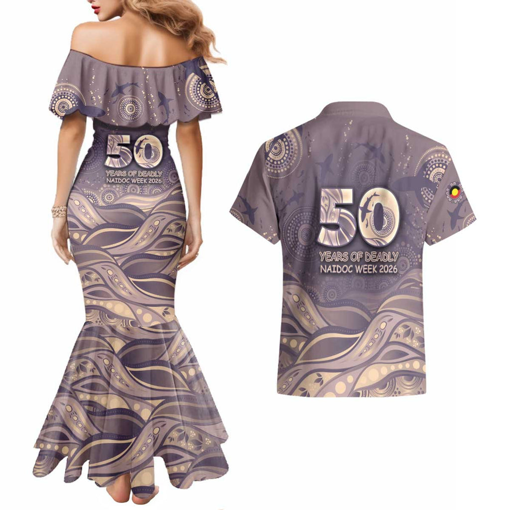 Personalised NAIDOC Week 2026 Couples Matching Mermaid Dress and Hawaiian Shirt Shark Pattern Coastal Style
