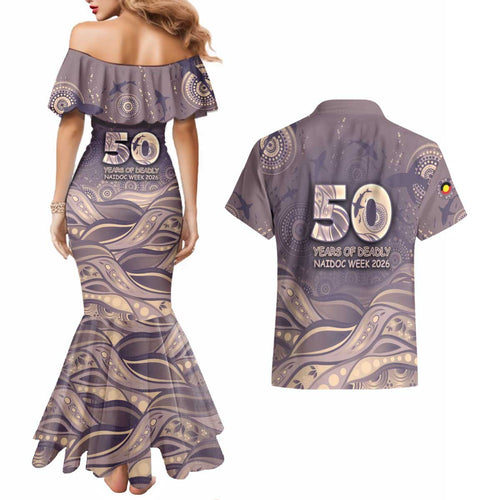 Personalised NAIDOC Week 2026 Couples Matching Mermaid Dress and Hawaiian Shirt Shark Pattern Coastal Style