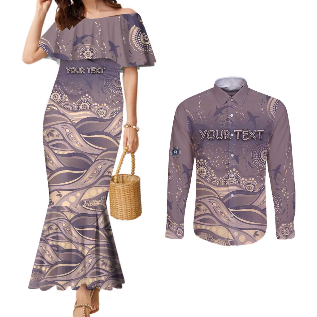 Personalised NAIDOC Week 2026 Couples Matching Mermaid Dress and Long Sleeve Button Shirt Shark Pattern Coastal Style
