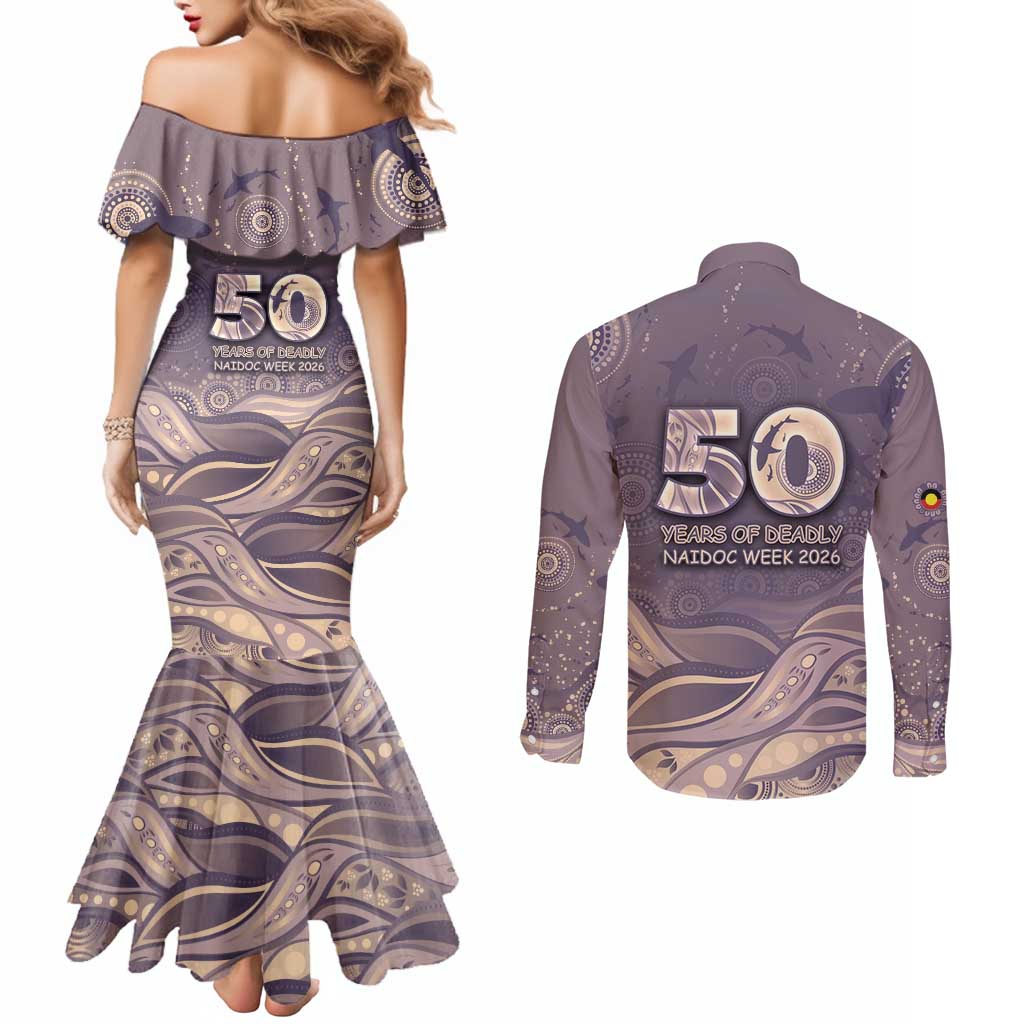 Personalised NAIDOC Week 2026 Couples Matching Mermaid Dress and Long Sleeve Button Shirt Shark Pattern Coastal Style