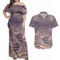 Personalised NAIDOC Week 2026 Couples Matching Off Shoulder Maxi Dress and Hawaiian Shirt Shark Pattern Coastal Style