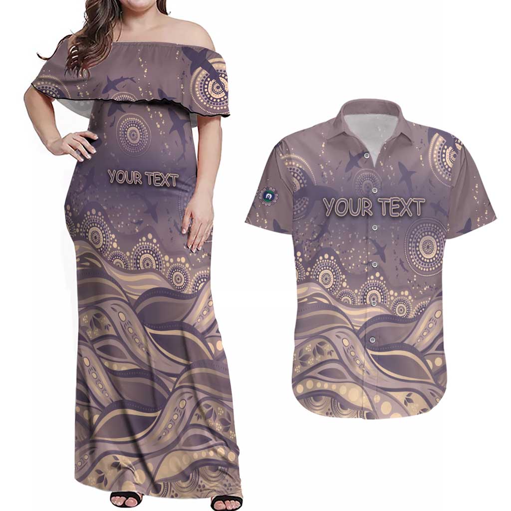 Personalised NAIDOC Week 2026 Couples Matching Off Shoulder Maxi Dress and Hawaiian Shirt Shark Pattern Coastal Style