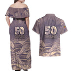 Personalised NAIDOC Week 2026 Couples Matching Off Shoulder Maxi Dress and Hawaiian Shirt Shark Pattern Coastal Style