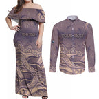 Personalised NAIDOC Week 2026 Couples Matching Off Shoulder Maxi Dress and Long Sleeve Button Shirt Shark Pattern Coastal Style
