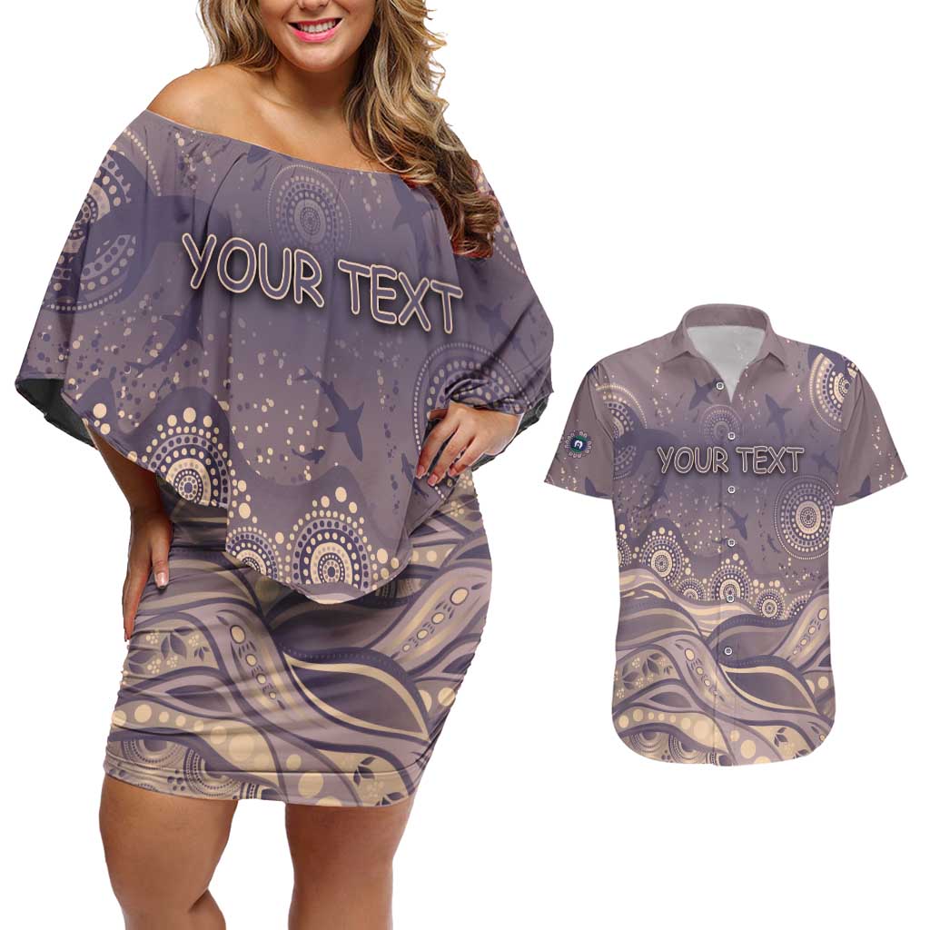 Personalised NAIDOC Week 2026 Couples Matching Off Shoulder Short Dress and Hawaiian Shirt Shark Pattern Coastal Style