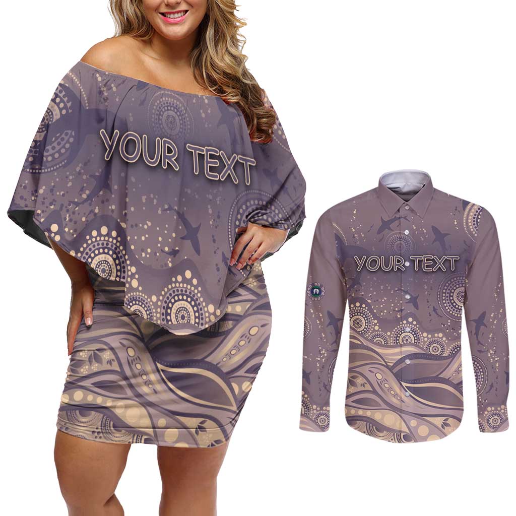 Personalised NAIDOC Week 2026 Couples Matching Off Shoulder Short Dress and Long Sleeve Button Shirt Shark Pattern Coastal Style