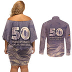 Personalised NAIDOC Week 2026 Couples Matching Off Shoulder Short Dress and Long Sleeve Button Shirt Shark Pattern Coastal Style