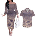 Personalised NAIDOC Week 2026 Couples Matching Off The Shoulder Long Sleeve Dress and Hawaiian Shirt Shark Pattern Coastal Style