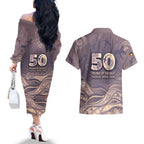 Personalised NAIDOC Week 2026 Couples Matching Off The Shoulder Long Sleeve Dress and Hawaiian Shirt Shark Pattern Coastal Style