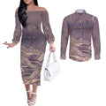 Personalised NAIDOC Week 2026 Couples Matching Off The Shoulder Long Sleeve Dress and Long Sleeve Button Shirt Shark Pattern Coastal Style