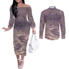 Personalised NAIDOC Week 2026 Couples Matching Off The Shoulder Long Sleeve Dress and Long Sleeve Button Shirt Shark Pattern Coastal Style