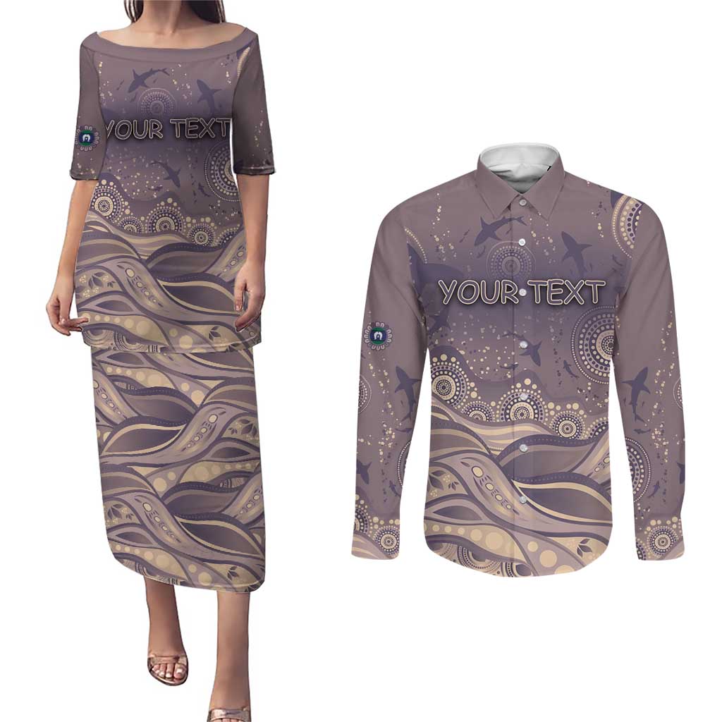 Personalised NAIDOC Week 2026 Couples Matching Puletasi and Long Sleeve Button Shirt Shark Pattern Coastal Style