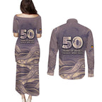 Personalised NAIDOC Week 2026 Couples Matching Puletasi and Long Sleeve Button Shirt Shark Pattern Coastal Style