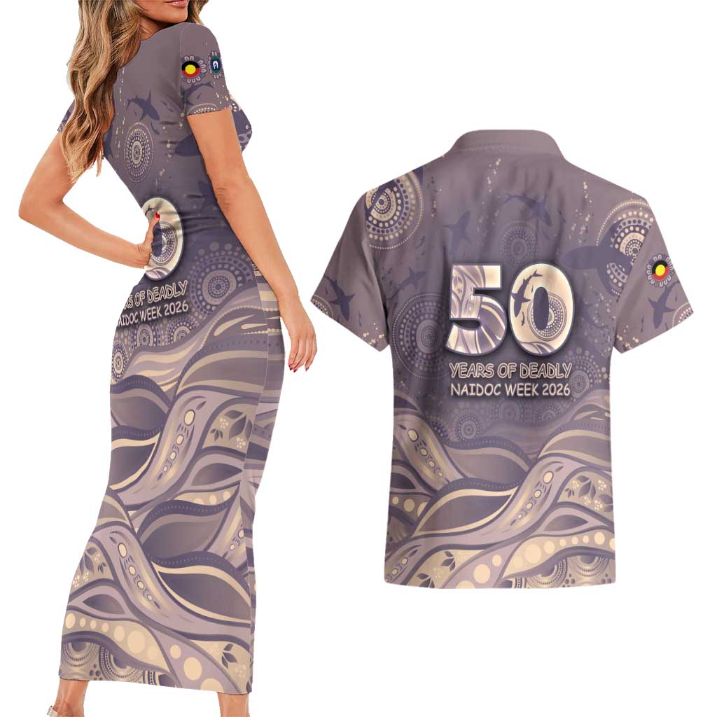 Personalised NAIDOC Week 2026 Couples Matching Short Sleeve Bodycon Dress and Hawaiian Shirt Shark Pattern Coastal Style