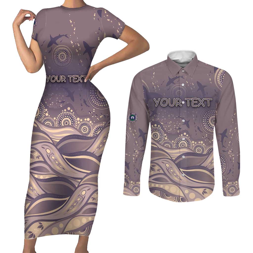 Personalised NAIDOC Week 2026 Couples Matching Short Sleeve Bodycon Dress and Long Sleeve Button Shirt Shark Pattern Coastal Style