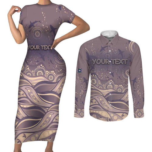 Personalised NAIDOC Week 2026 Couples Matching Short Sleeve Bodycon Dress and Long Sleeve Button Shirt Shark Pattern Coastal Style