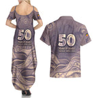 Personalised NAIDOC Week 2026 Couples Matching Summer Maxi Dress and Hawaiian Shirt Shark Pattern Coastal Style