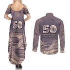Personalised NAIDOC Week 2026 Couples Matching Summer Maxi Dress and Long Sleeve Button Shirt Shark Pattern Coastal Style
