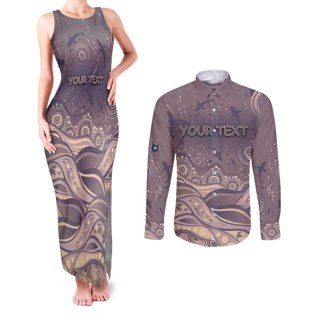Personalised NAIDOC Week 2026 Couples Matching Tank Maxi Dress and Long Sleeve Button Shirt Shark Pattern Coastal Style