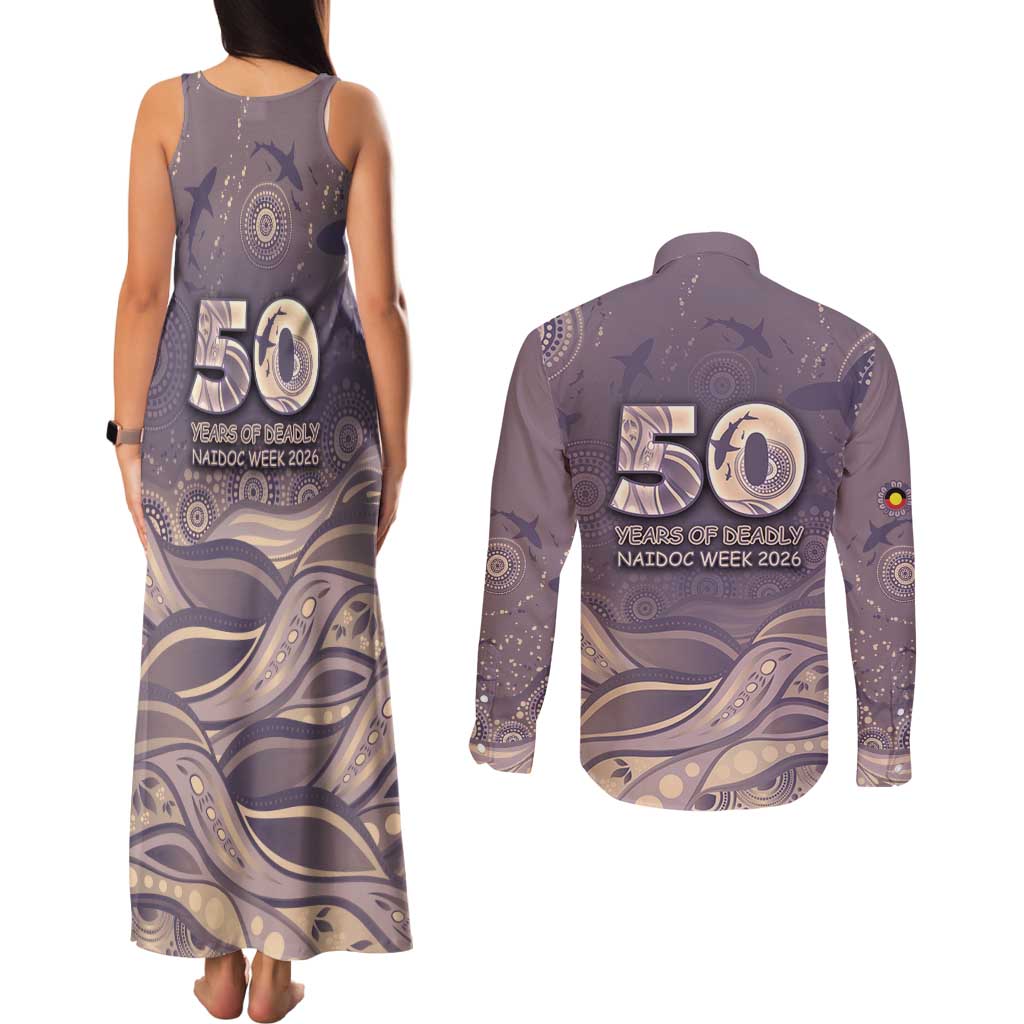 Personalised NAIDOC Week 2026 Couples Matching Tank Maxi Dress and Long Sleeve Button Shirt Shark Pattern Coastal Style