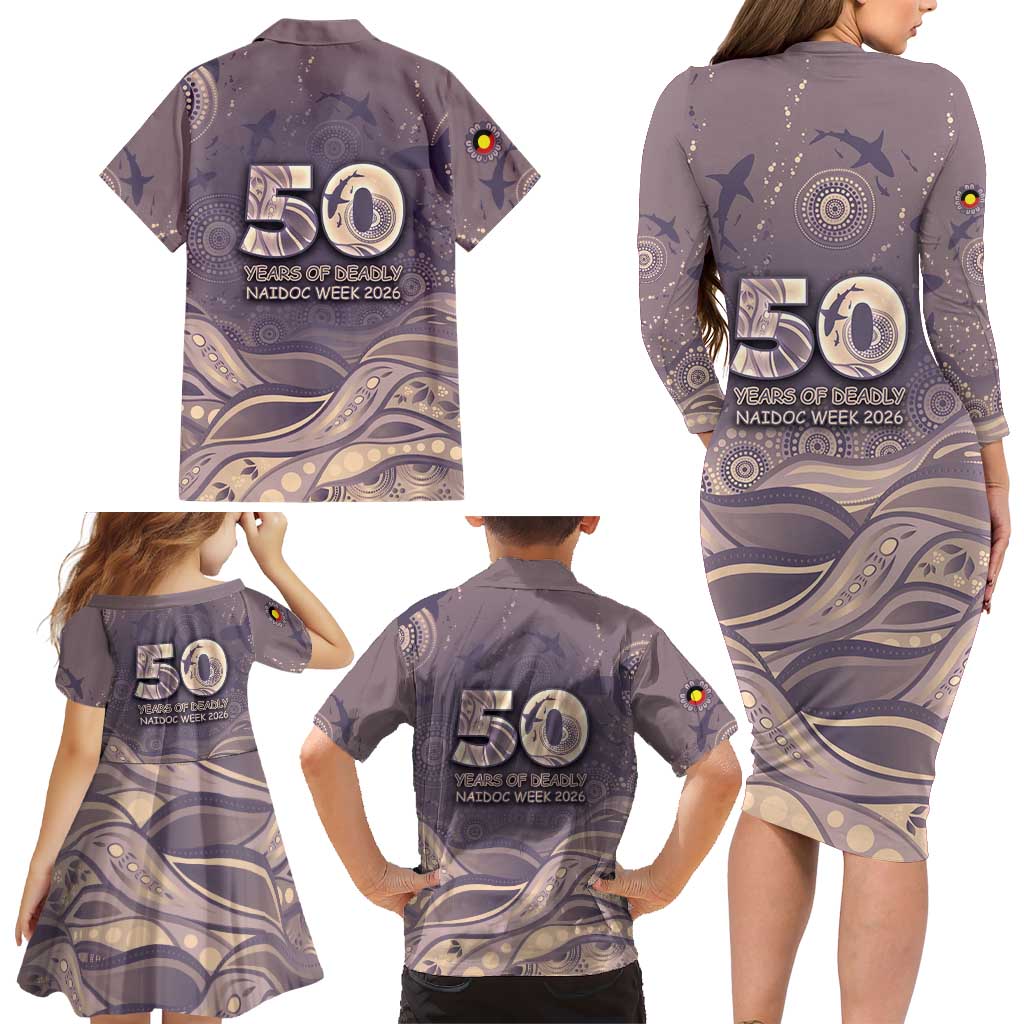 Personalised NAIDOC Week 2026 Family Matching Long Sleeve Bodycon Dress and Hawaiian Shirt Shark Pattern Coastal Style