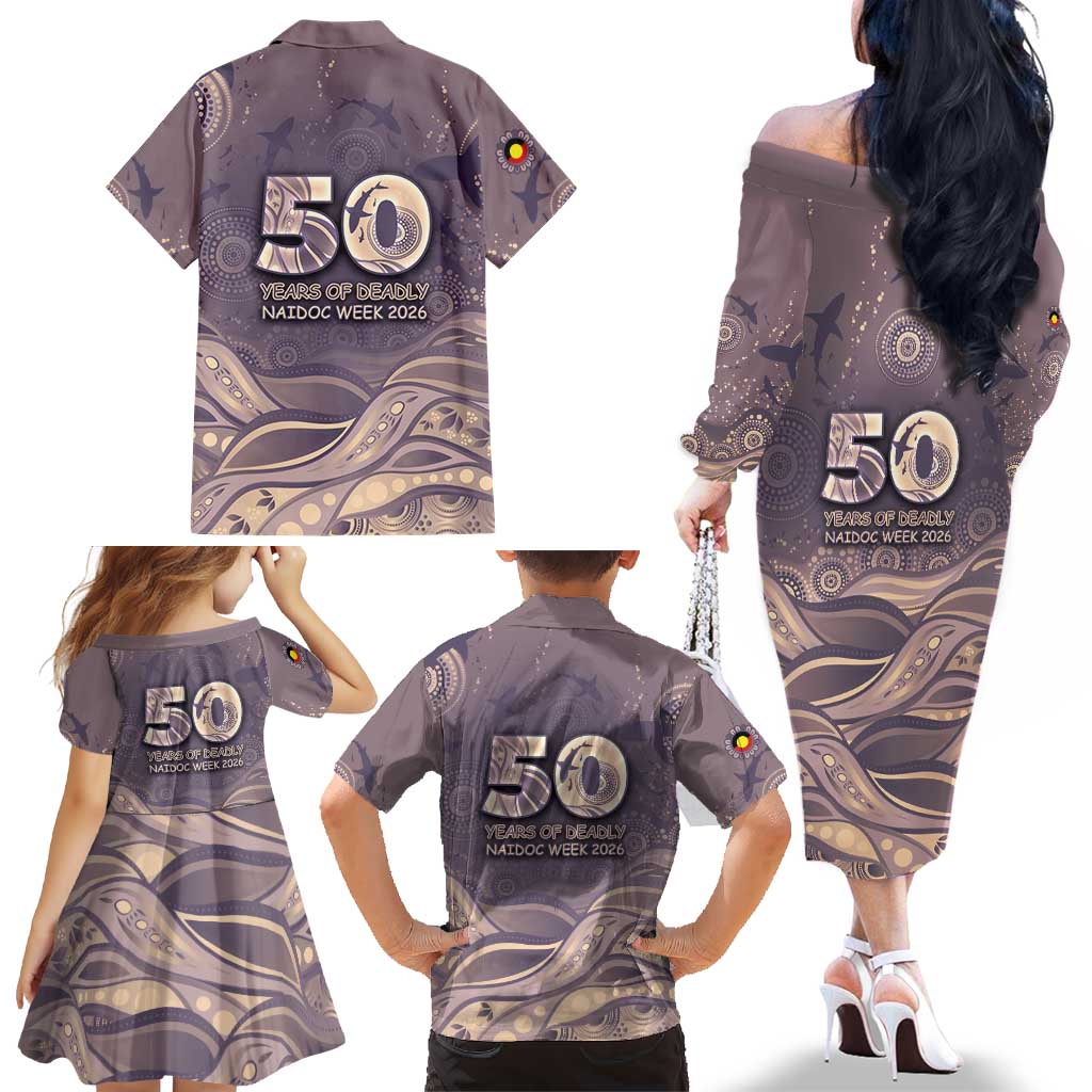 Personalised NAIDOC Week 2026 Family Matching Off The Shoulder Long Sleeve Dress and Hawaiian Shirt Shark Pattern Coastal Style