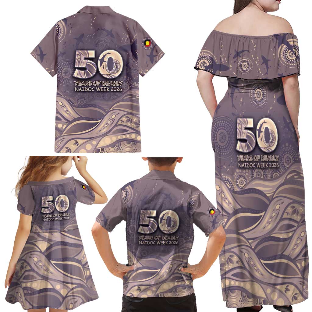 Personalised NAIDOC Week 2026 Family Matching Off Shoulder Maxi Dress and Hawaiian Shirt Shark Pattern Coastal Style