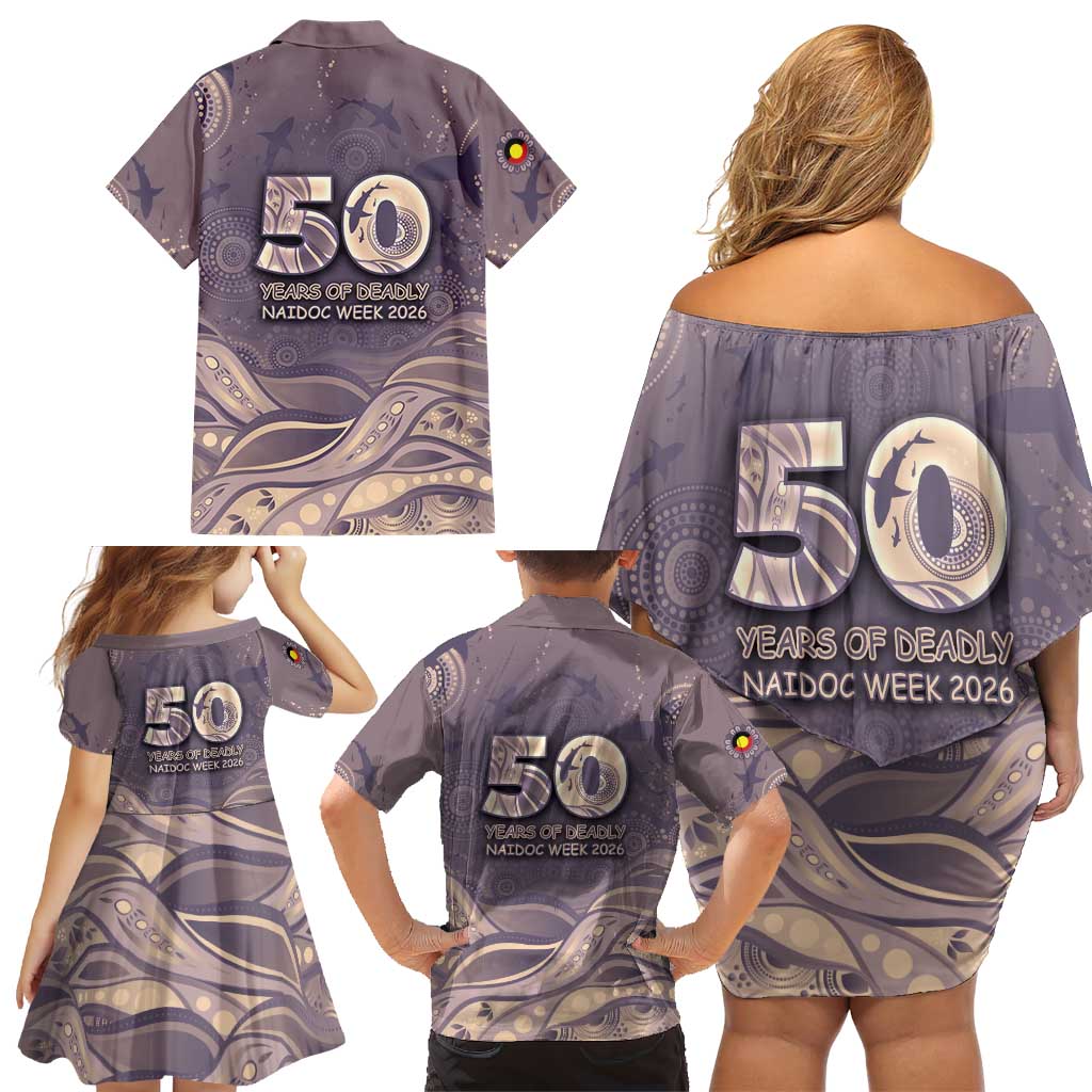 Personalised NAIDOC Week 2026 Family Matching Off Shoulder Short Dress and Hawaiian Shirt Shark Pattern Coastal Style