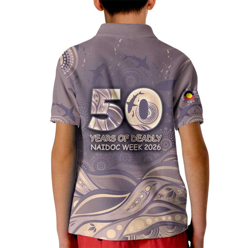 Personalised NAIDOC Week 2026 Kid Polo Shirt Shark Pattern Coastal Style