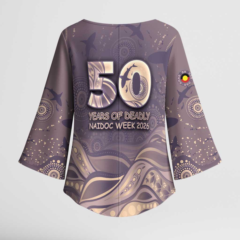 Personalised NAIDOC Week 2026 Kimono Sleeve Blouse Shark Pattern Coastal Style