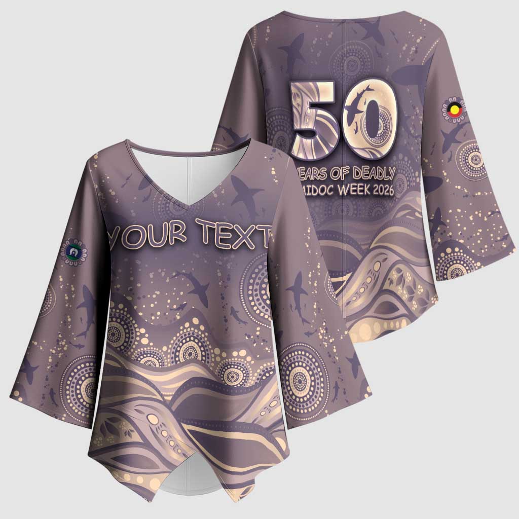 Personalised NAIDOC Week 2026 Kimono Sleeve Blouse Shark Pattern Coastal Style