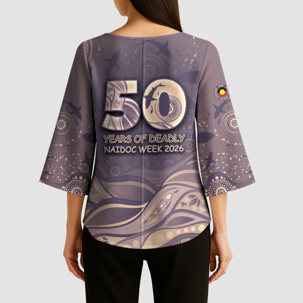 Personalised NAIDOC Week 2026 Kimono Sleeve Blouse Shark Pattern Coastal Style