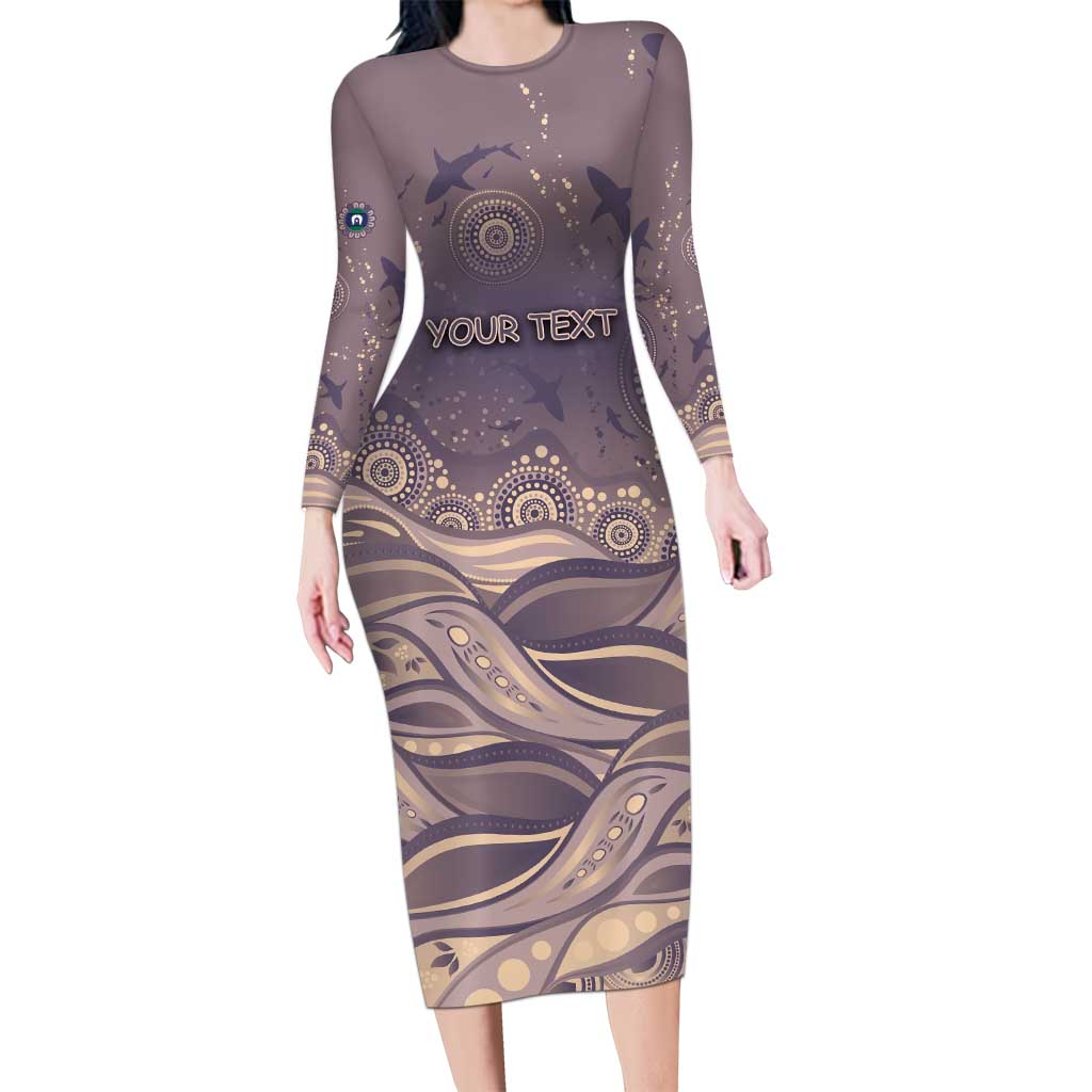 Personalised NAIDOC Week 2026 Long Sleeve Bodycon Dress Shark Pattern Coastal Style