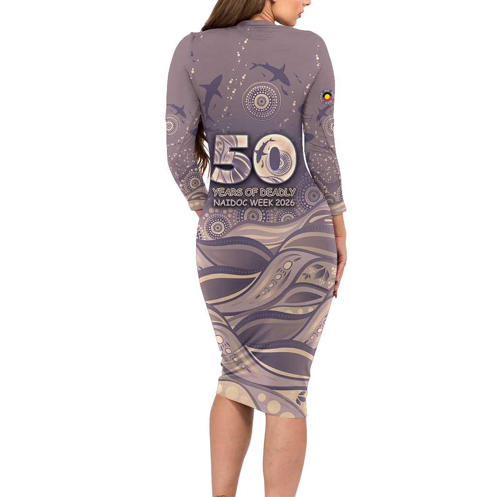 Personalised NAIDOC Week 2026 Long Sleeve Bodycon Dress Shark Pattern Coastal Style