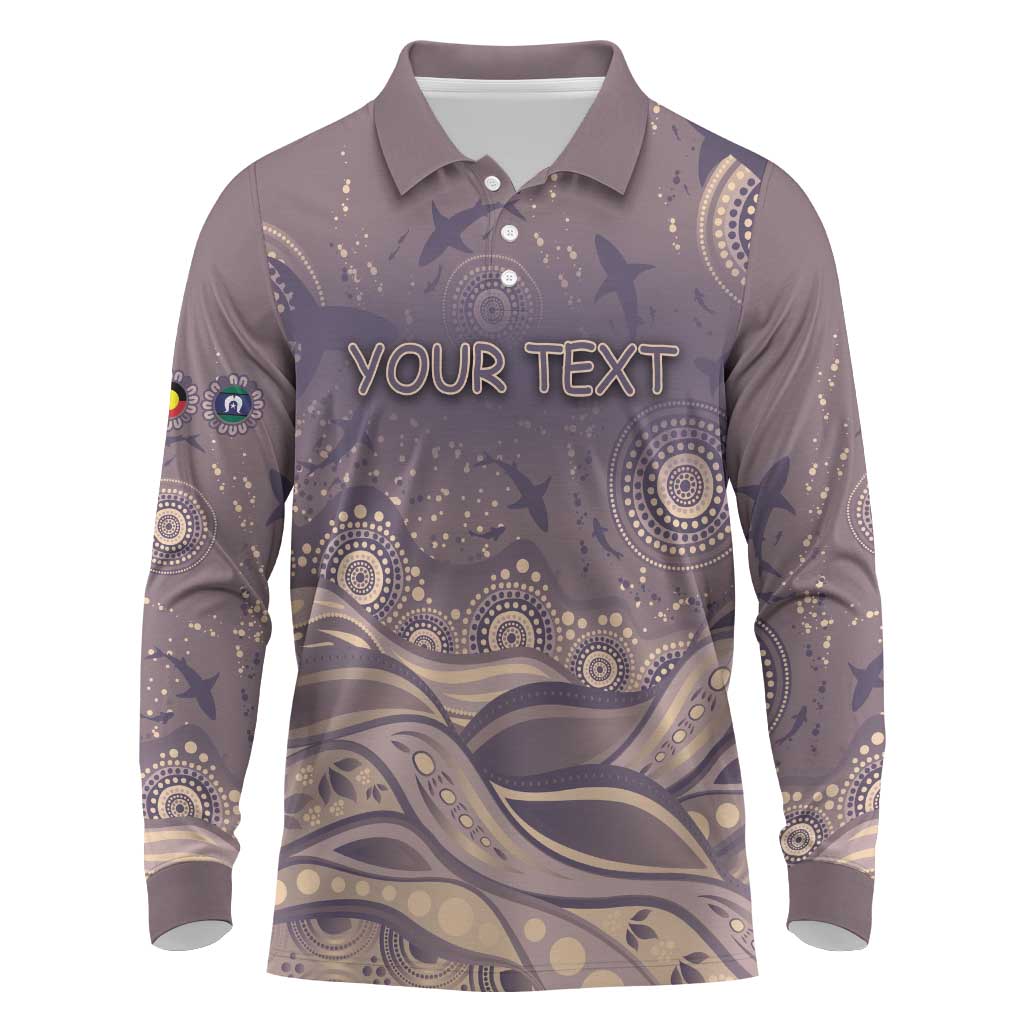 Personalised NAIDOC Week 2026 Long Sleeve Polo Shirt Shark Pattern Coastal Style