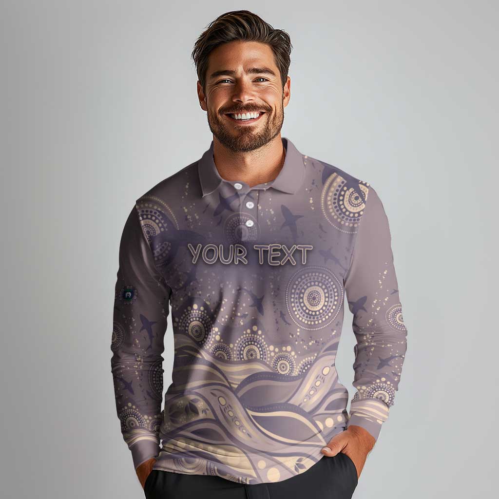 Personalised NAIDOC Week 2026 Long Sleeve Polo Shirt Shark Pattern Coastal Style
