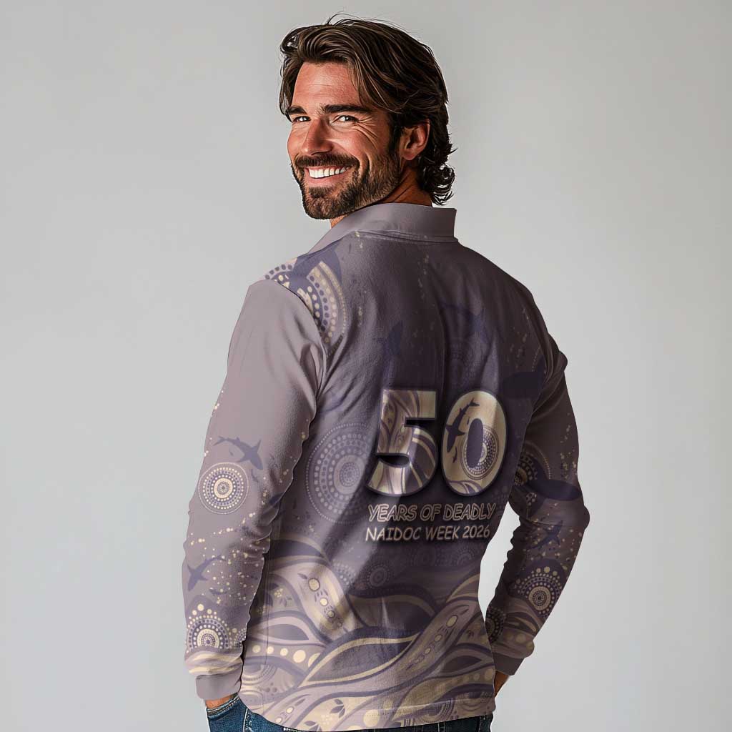 Personalised NAIDOC Week 2026 Long Sleeve Polo Shirt Shark Pattern Coastal Style