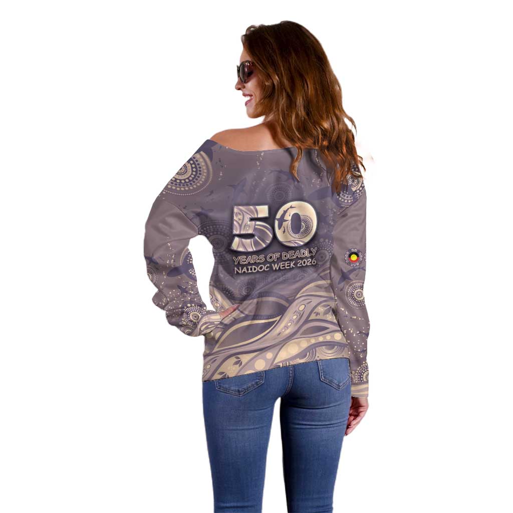 Personalised NAIDOC Week 2026 Off Shoulder Sweater Shark Pattern Coastal Style