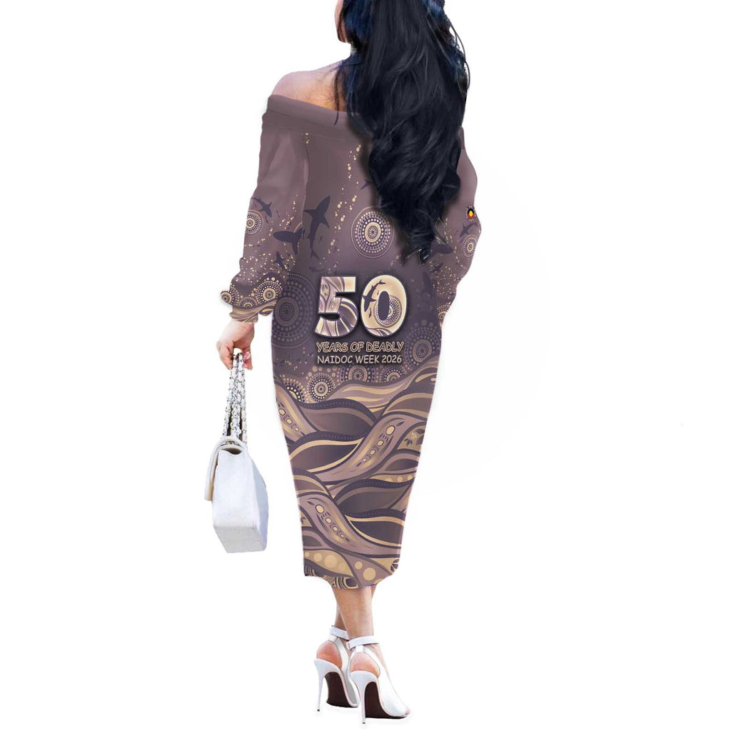Personalised NAIDOC Week 2026 Off The Shoulder Long Sleeve Dress Shark Pattern Coastal Style