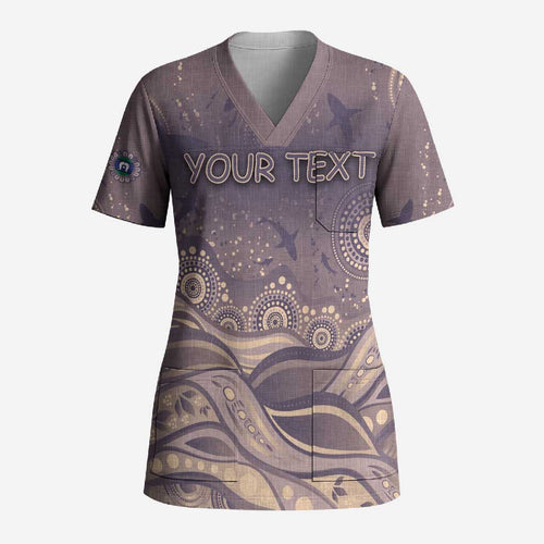 Personalised NAIDOC Week 2026 Scrub Top Shark Pattern Coastal Style