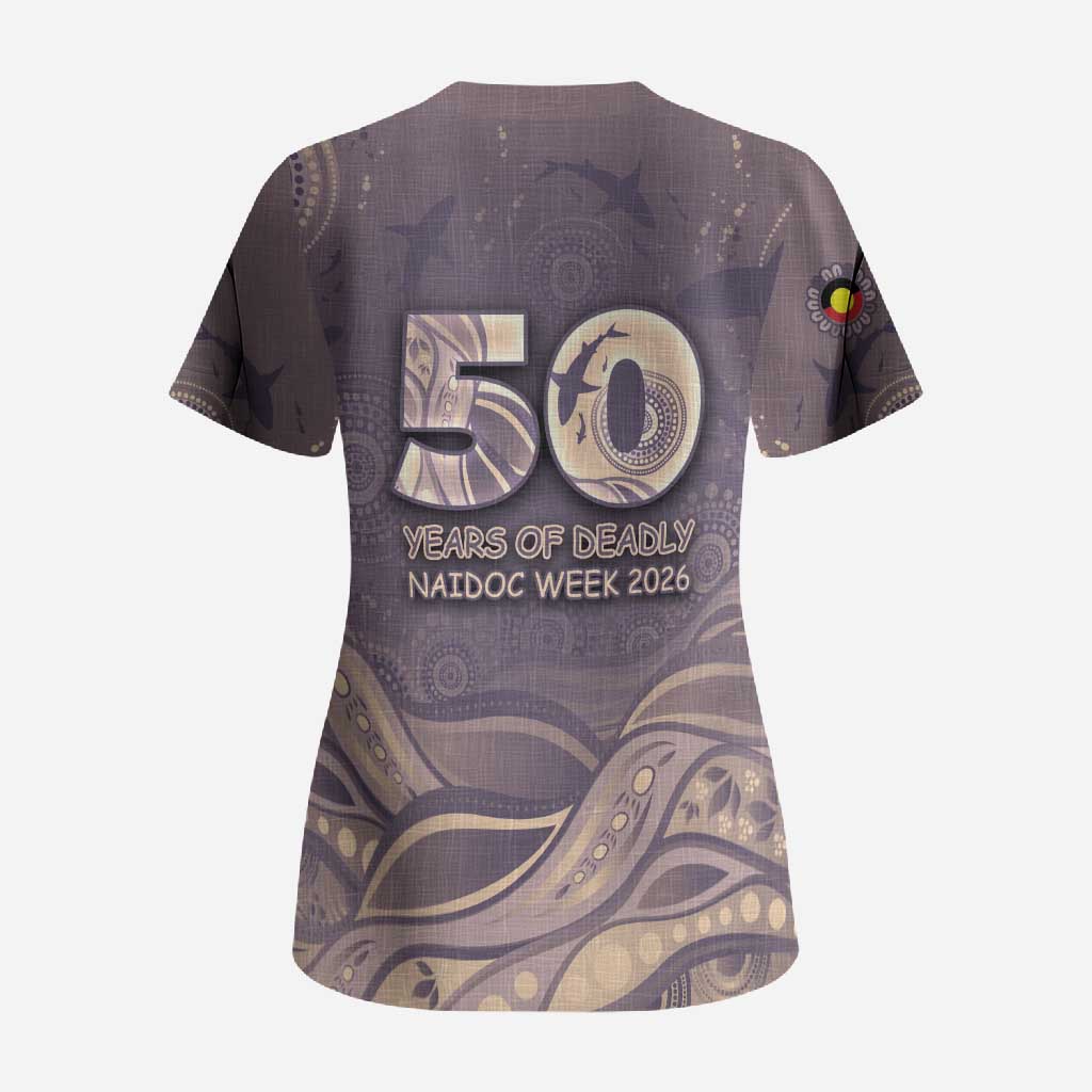 Personalised NAIDOC Week 2026 Scrub Top Shark Pattern Coastal Style