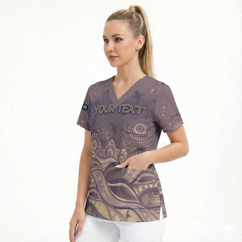 Personalised NAIDOC Week 2026 Scrub Top Shark Pattern Coastal Style