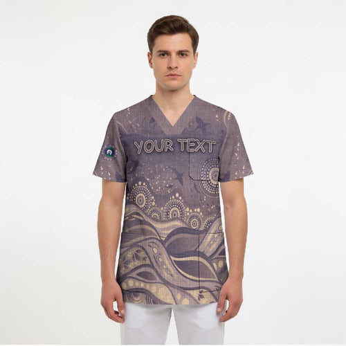 Personalised NAIDOC Week 2026 Scrub Top Shark Pattern Coastal Style